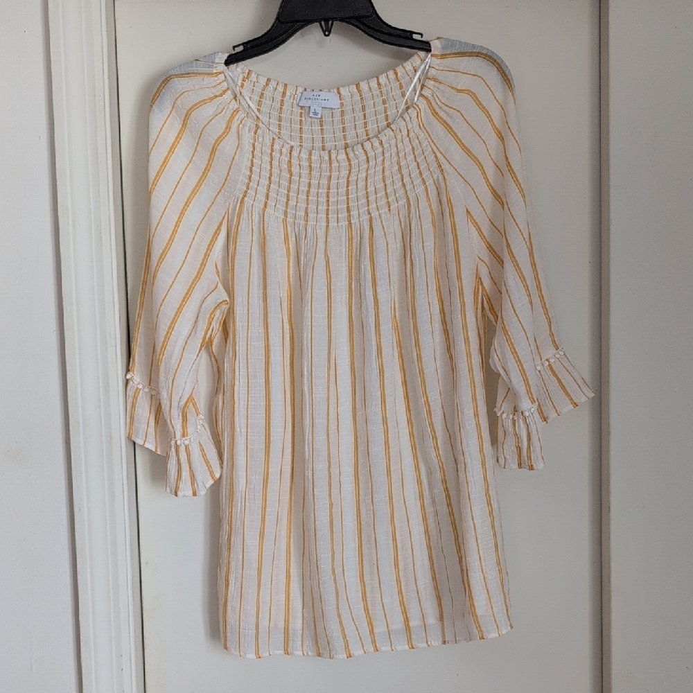 New Directions Large Striped Yellow & White 3/4 sleeves Women's Top